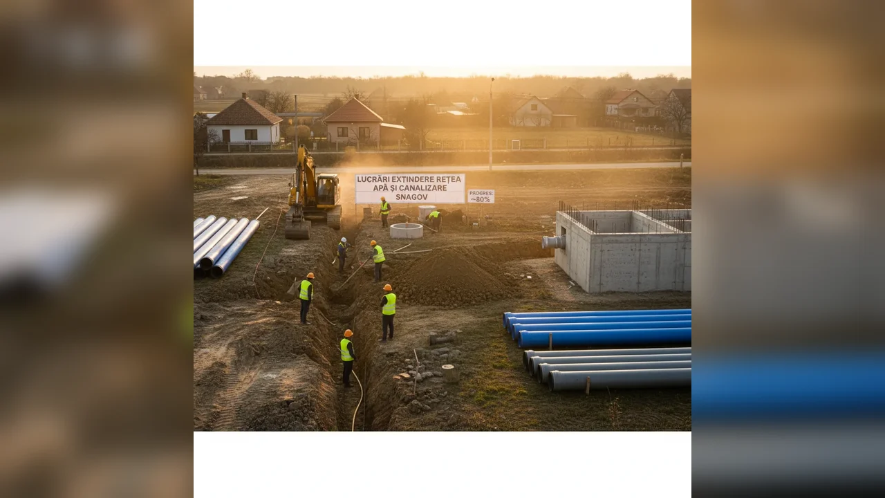 Extinderea rețelei de apă și canalizare din Snagov, Ilfov, a ajuns la aproximativ 80% finalizare