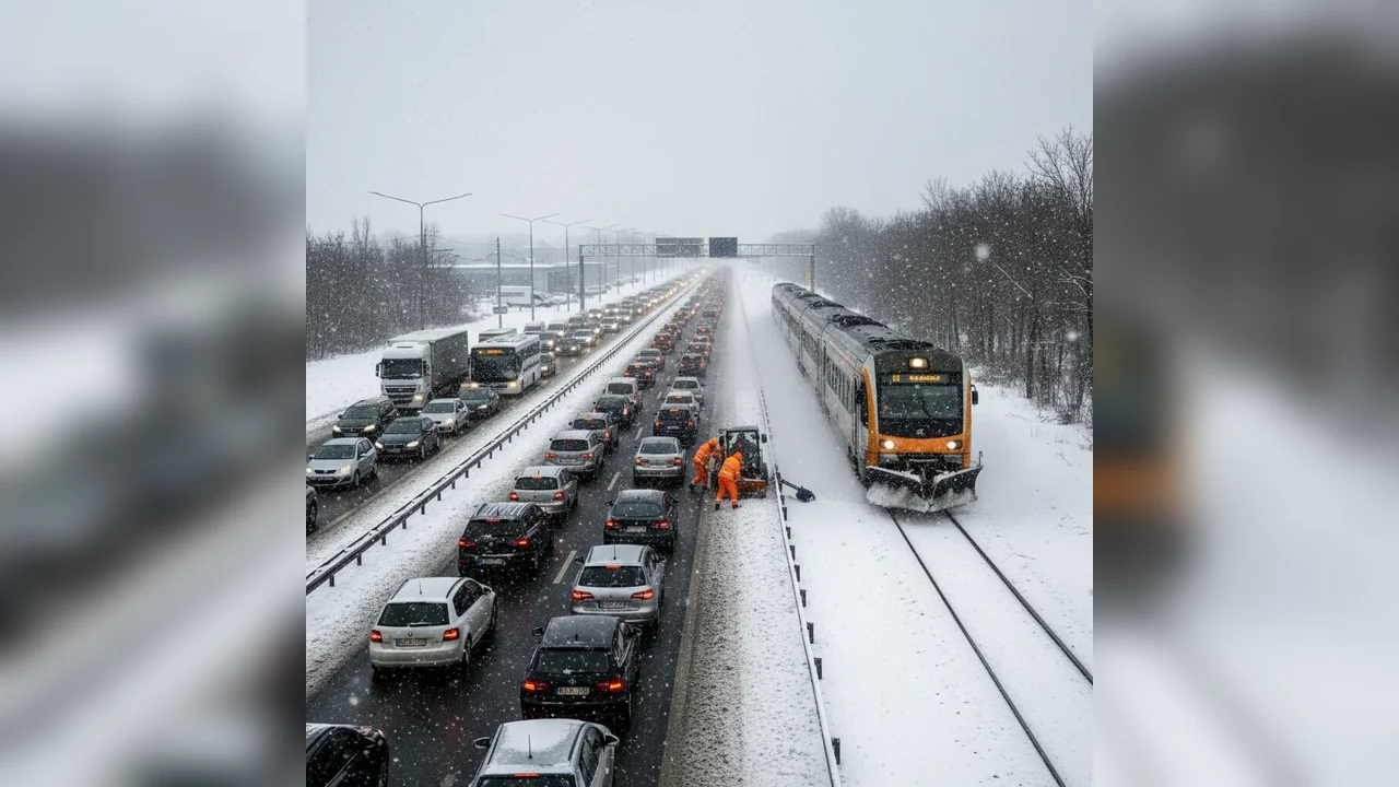 Trafic dat peste cap de ninsoare în județul Ilfov și zona București, pe șosele și pe calea ferată